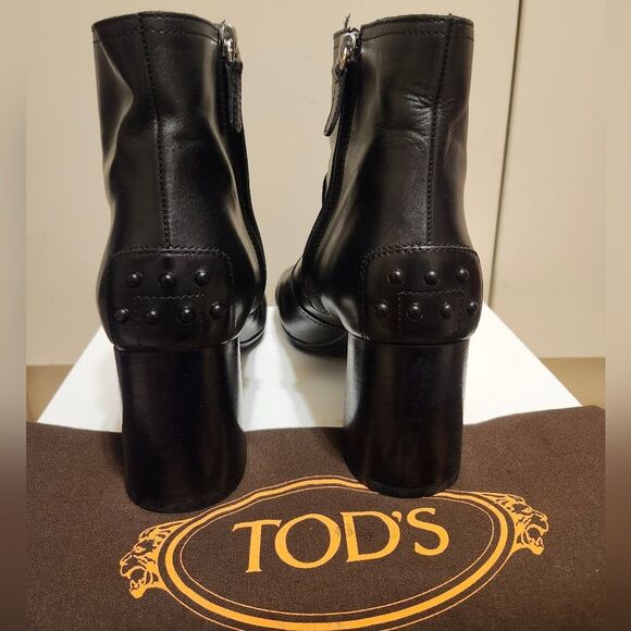 Tod's Black Calfskin Leather Square Toe Chunky Heel Ankle Boots Sz.9/39.5 $885 - Picture 4 of 16